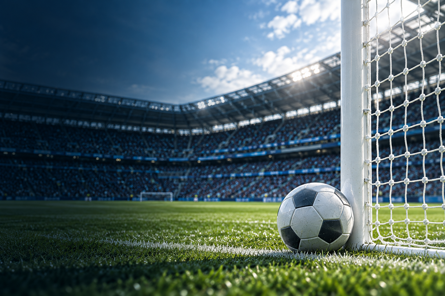 Fotboll vid mål i en arena